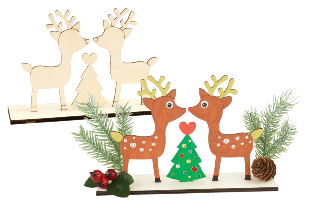 Scene Bois Rennes Amoureux Noel - Décorations de Noël en bois à décorer - 10doigts.fr