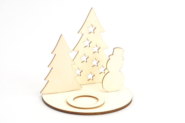scène bougeoir bois bonhomme de neige - Bougeoirs en bois - 10doigts.fr
