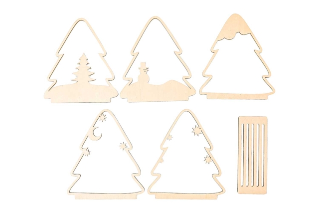 Scène de Noël 3D Forme Sapin - Décorations de Noël en bois à décorer - 10doigts.fr