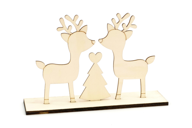 Scène de Noël rennes et sapin - Décorations de Noël en bois à décorer - 10doigts.fr