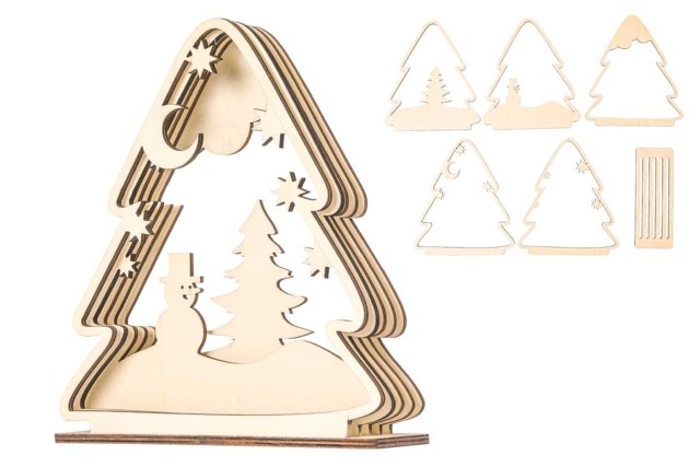 Scène en bois ciselé forme cadre sapin à monter 17,3 x 20 x 6,5 cm - Décorations de Noël en bois à décorer - 10doigts.fr