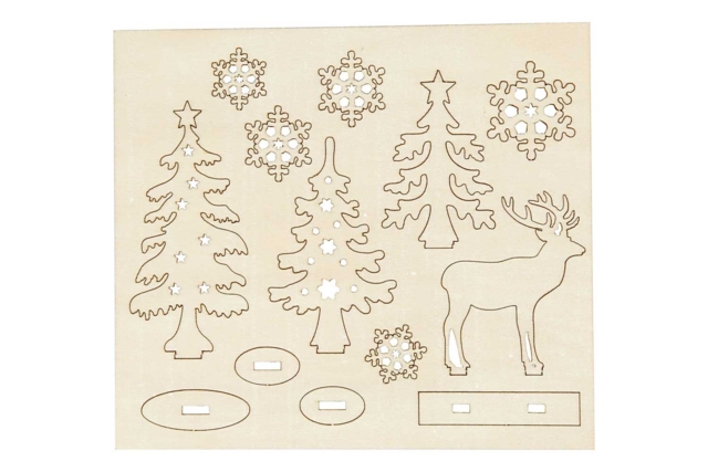 Scenette de Noël en bois à monter - - Décorations en bois brut : tranches et bois naturel déco - 10doigts.fr