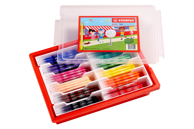 Schoolpack 144 feutres de coloriage STABILO power - Feutres pointes moyennes : l'outil polyvalent pour le dessin et l'école - 10doigts.fr