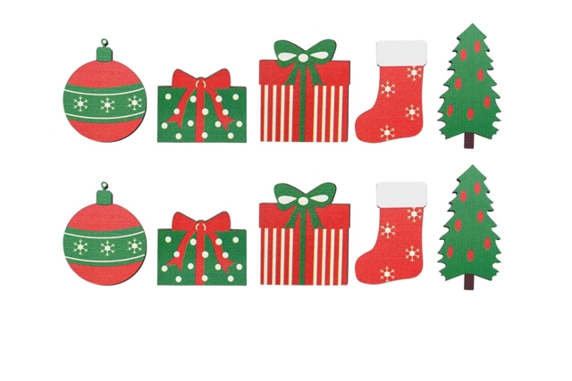 Set de 10 embellissements de Noël en bois - cadeaux - Petites décorations de Noël - 10doigts.fr