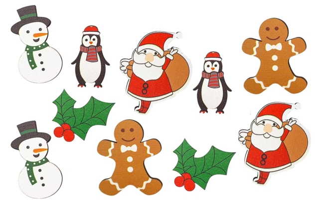 Set de 10 embellissements de Noël en bois - personnages - Petites décorations de Noël - 10doigts.fr