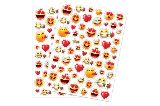 Set de 116 gommettes émoticones LOVE - 2 planches - Gommettes Fête des parents : personnaliser vos cadeaux avec amour - 10doigts.fr