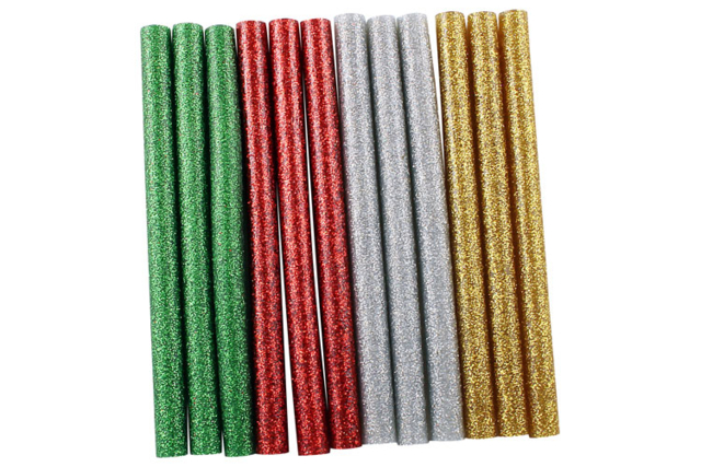 Set de 12 bâtons de colle pailletées Ø 0,7 cm - Pistolet à colle - 10doigts.fr