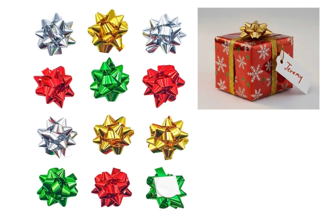 Set de 12 Nœuds Étoiles Adhésifs : - Rubans cadeaux - 10doigts.fr