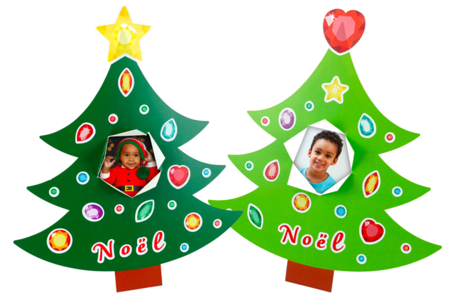 Set de 12 sapins cadres en carte forte + gommettes - Kits créatifs de Noël pour les enfants - 10doigts.fr