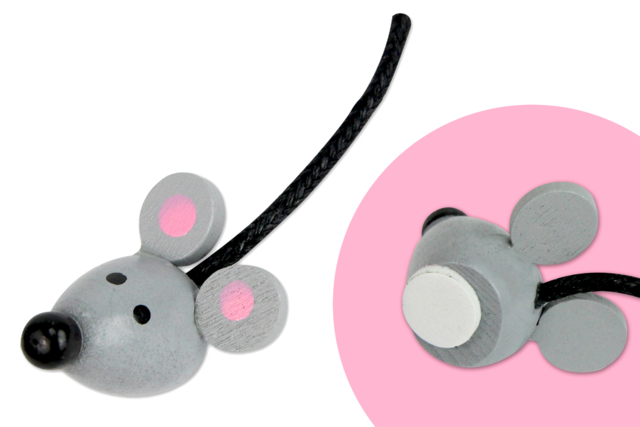 Set de 12 souris 3D en bois avec queue - Déco en bois peint - 10doigts.fr