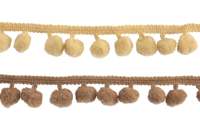 Set de 2 galons à pompons taupe - 1 mètre - Rubans - 10doigts.fr