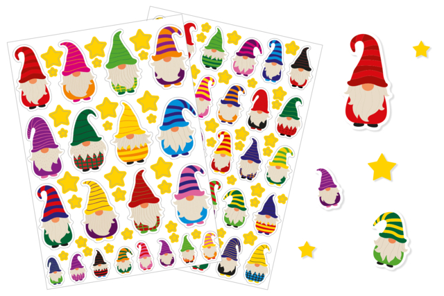 Set de 2 planches de gommettes gnomes mignons - Gommettes de Noël : autocollants et stickers créatifs pour enfants - 10doigts.fr