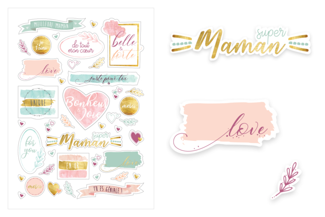 Set de 20 gommettes  "Maman en Or"  - Gommettes Fête des parents : personnaliser vos cadeaux avec amour - 10doigts.fr