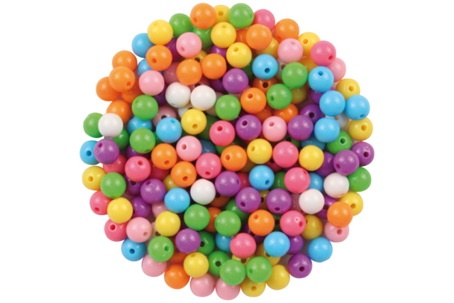Set de 200 perles rondes brillantes en acrylique, 8 couleurs assorties - Perles Acrylique - 10doigts.fr