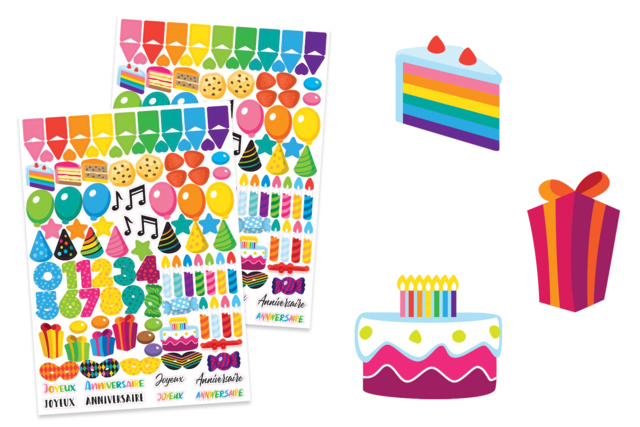 Set de 216 gommettes Anniversaire - Gommettes anniversaire : décorez et animez vos fêtes d'enfants - 10doigts.fr