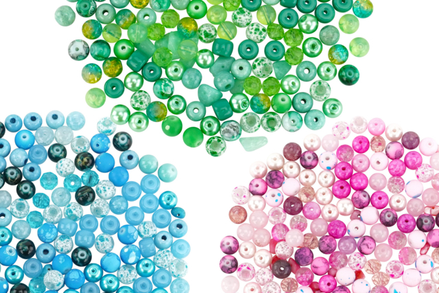 Set de 3 camaieux ( vert, rose et bleu) - Perles Acrylique - 10doigts.fr