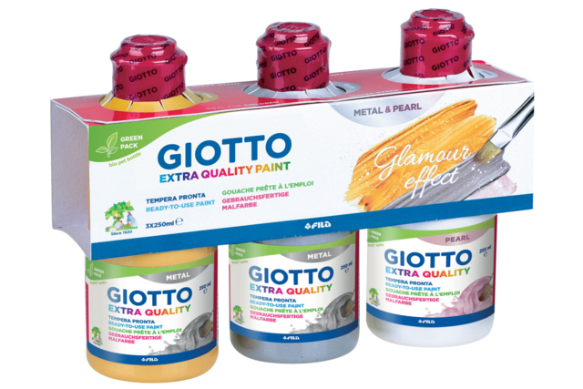 Set de 3 gouaches métal GIOTTO - 250 ml - Peinture métallisée et nacrée - 10doigts.fr