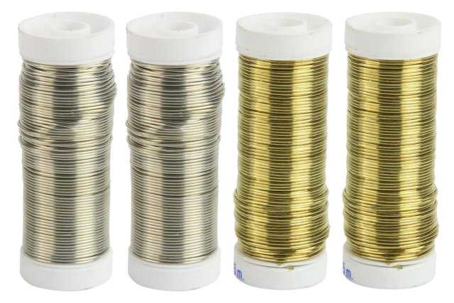 Set de 4 bobines fil métallique Or et Argent ø 0,6 mm - Fils métalliques : cuivre et aluminium - 10doigts.fr