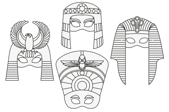 Set de 4 masques Egyptiens à colorier - Masques à colorier - 10doigts.fr
