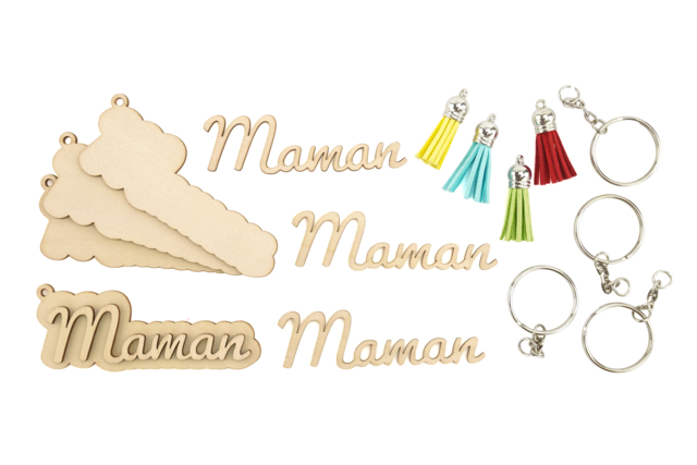 Set de 4 porte-clés" maman"  - Bijoux et porte-clés en bois à décorer - 10doigts.fr