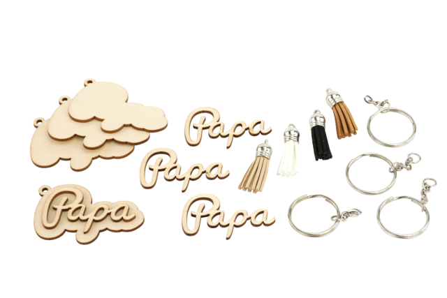 Set de 4 porte-clés" papa" - Bijoux et porte-clés en bois à décorer - 10doigts.fr