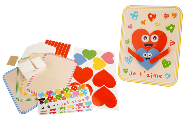 Set de 4 tableaux cœurs calin en carte - Kits fête des parents - 10doigts.fr