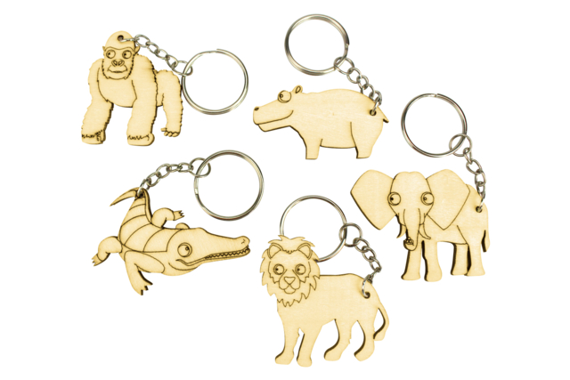 Set de 5 porte-clés en bois - animaux africains - Porte-clés - 10doigts.fr