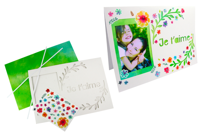 Set de 6 cartes cadres "Je t'aime" + gommettes fleurs - Cartes de Fête des Mères : modèles et kits créatifs à fabriquer - 10doigts.fr