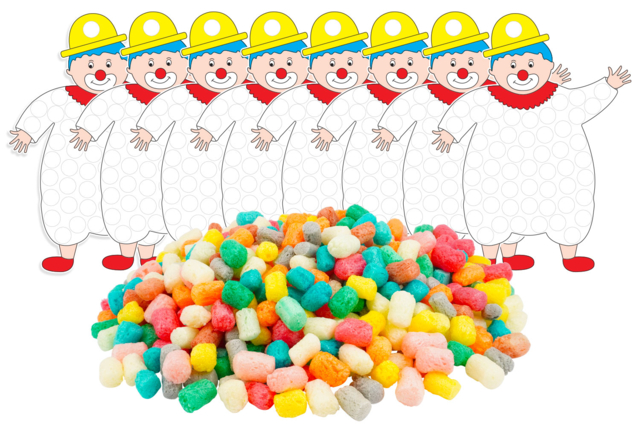Set de 6 cartes clown + 500 flocons de Maïs - Activités manuelles avec des flocons de maïs : une matière naturelle et ludique - 10doigts.fr