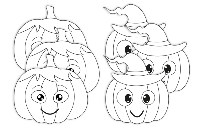 Set de 6 citrouilles géantes en carte forte imprimée (2 designs) - Supports d'Halloween à décorer - 10doigts.fr