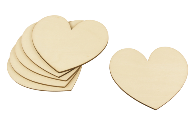 Set de 6 cœurs en bois 10 cm  - Formes en bois à décorer - 10doigts.fr
