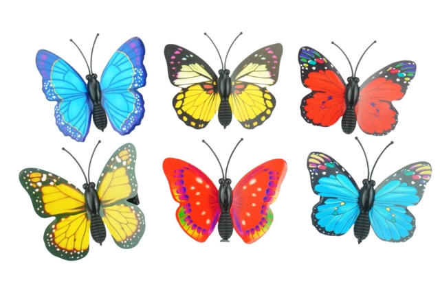 Set de 6 papillons sur pinces en métal - Décorations à coller - 10doigts.fr