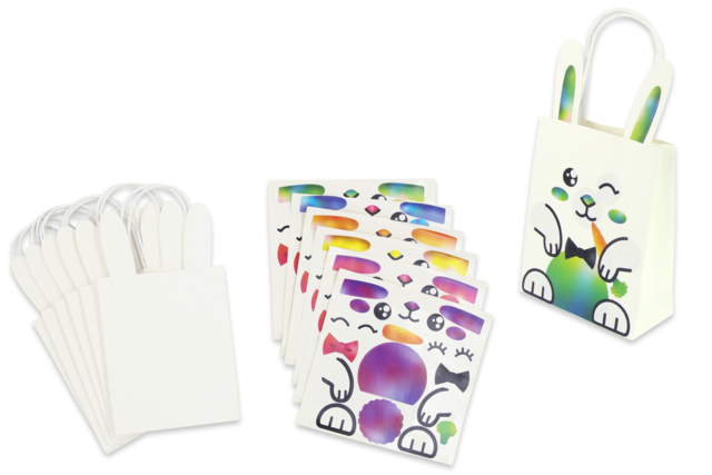 Set de 6 sachets lapins + gommettes - Kits créatifs Pâques - 10doigts.fr