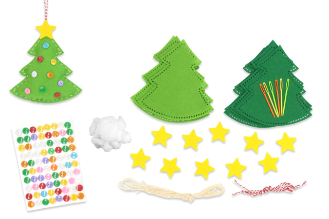 Set de 6 suspensions sapins en feutrine rembourée - Kits en feutrine - 10doigts.fr