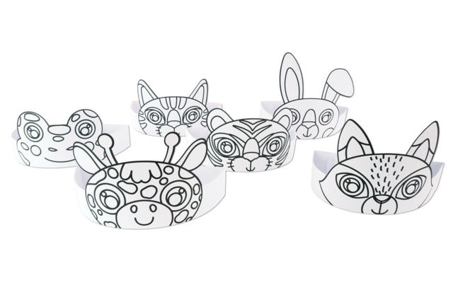 Set de 6 tours de tête animaux en carte à colorier - Couronnes et Chapeaux pour Carnaval : Loisirs Créatifs pour Enfants - 10doigts.fr