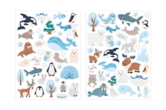 Set de 72 gommettes banquise (2 planches) - Des gommettes animaux pour créer et apprendre dès la maternelle - 10doigts.fr