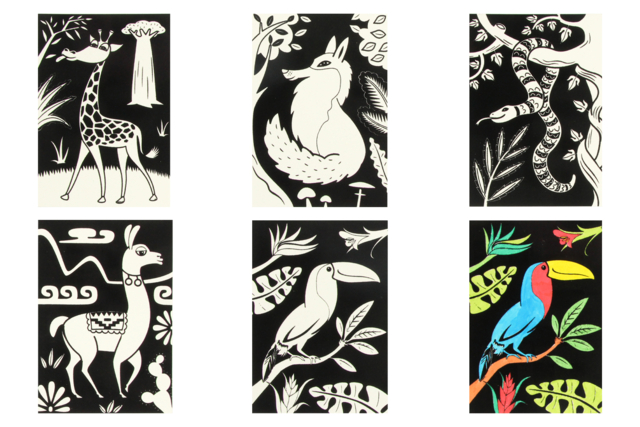 Set de 8 cartes de coloriages velours animaux A5 - Coloriage - 10doigts.fr