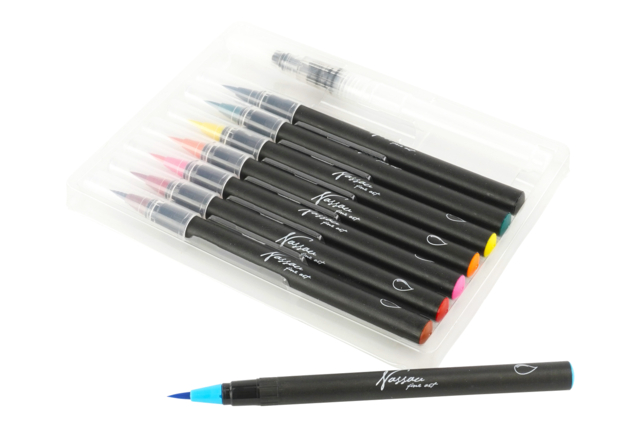 Set de 8 feutres aquarelle + 1 pinceau à réserve - Feutres fantaisie : paillettes, effets magiques et couleurs métallisées - 10doigts.fr