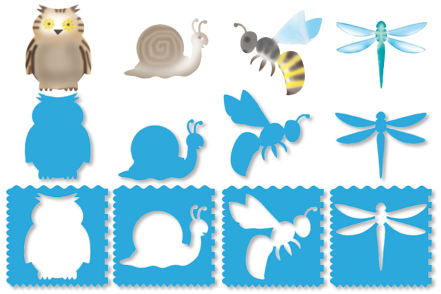 Set de 8 pochoirs 10 DOIGTS Multi fonctions 3 en 1 : PRINTEMPS - Pochoirs animaux : l’accessoire idéal pour créer vos univers sauvages - 10doigts.fr