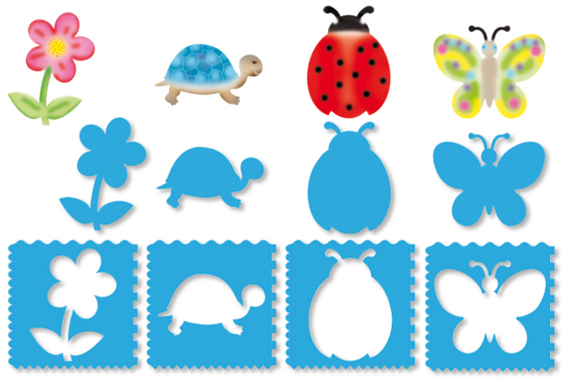Set de 8 pochoirs 10 DOIGTS Multi fonctions 3 en 1 : PRINTEMPS - Pochoirs animaux : l’accessoire idéal pour créer vos univers sauvages - 10doigts.fr