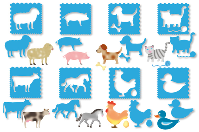 Set de 8 pochoirs + 8 tracettes : ANIMAUX - Pochoirs animaux : l’accessoire idéal pour créer vos univers sauvages - 10doigts.fr