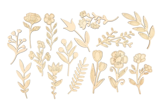 Socle en bois et 15 fleurs en bois - Objets en bois à décorer pour la maison - 10doigts.fr