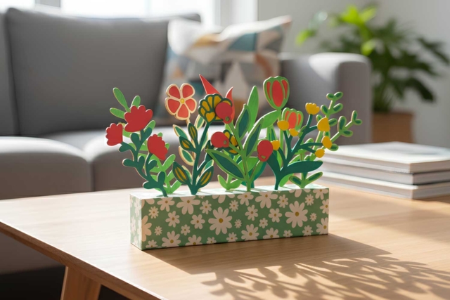 Socle en bois et 15 fleurs  - Objets en bois à décorer pour la maison - 10doigts.fr