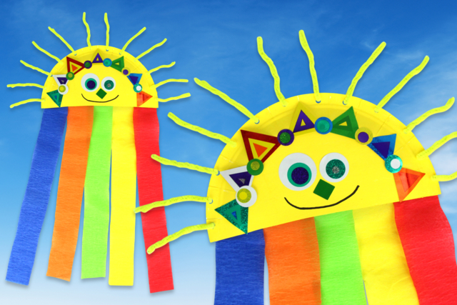 Soleil arc-en-ciel avec une assiette en carton - Papier crépon - 10doigts.fr