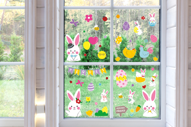 Stickers de pâques vitrostatiques pour fenetres - Gommettes Pâques - 10doigts.fr