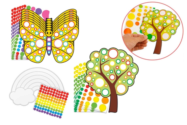 SUPER PROMO : 3 kits gommettes (Arbres + Papillons + Arc-en-ciel) - Kits créatifs avec gommettes : le plein d’idées pour les petits artistes - 10doigts.fr