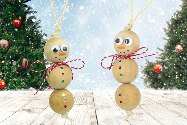 Suspension bonhomme de neige en perles - Perles en bois - 10doigts.fr