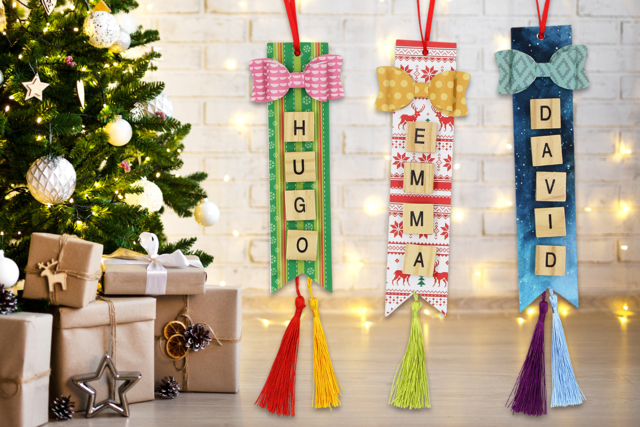 Suspension de Noël avec prénom - Pompons pour bricolage créatif - 10doigts.fr