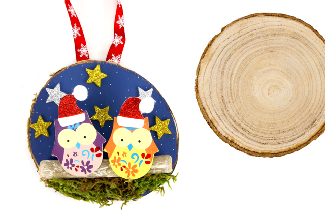 Suspension hiboux avec une tranche de bois - Nœuds et rubans pour toutes vos créations - 10doigts.fr