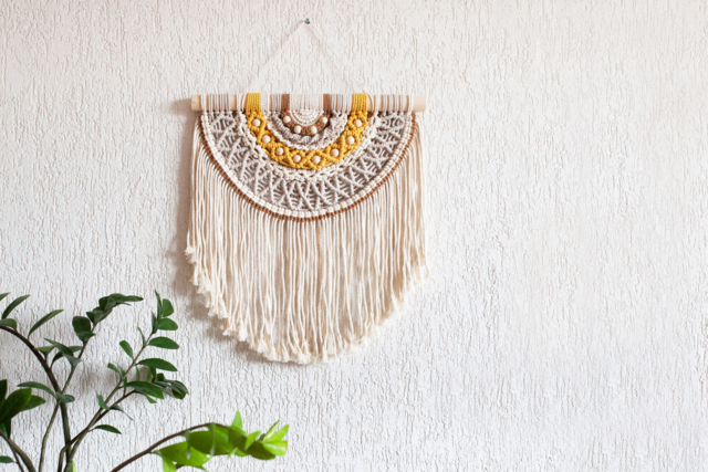 suspension macramé jaune, brique beige - Fils pour macramé - 10doigts.fr